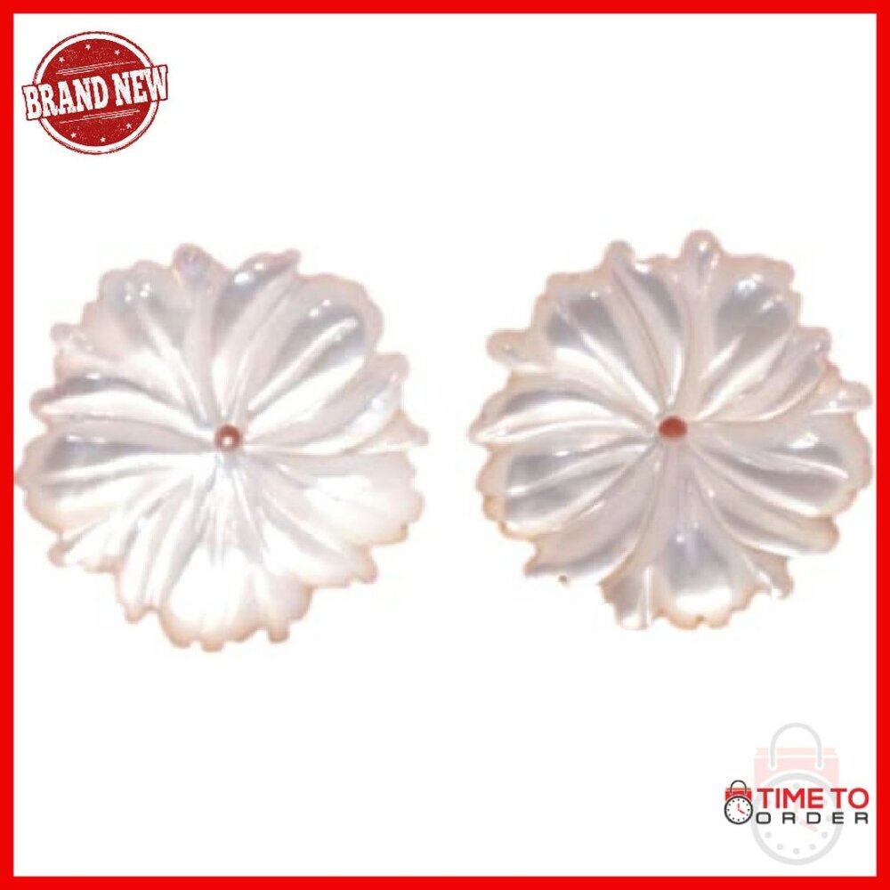 14mm Mother of Pearl Flower Stud Jackets, Handmade Jewelry Enhancers - Picture 2 of 8